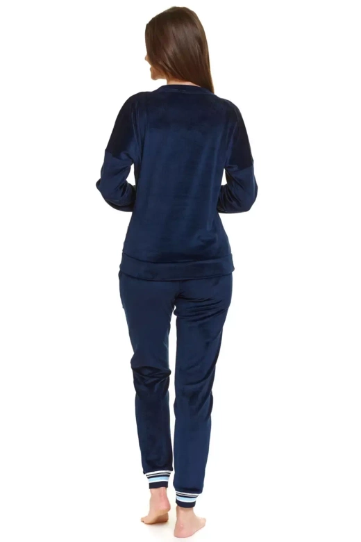 Ciepła Długa Miękka Piżama Damska 5219, granatowa