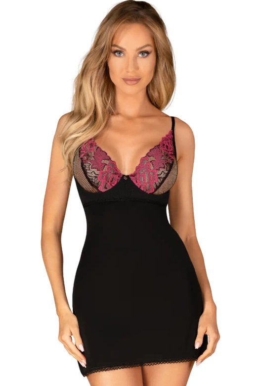 Koszulka z koronką ROSENTY CHEMISE, czarna