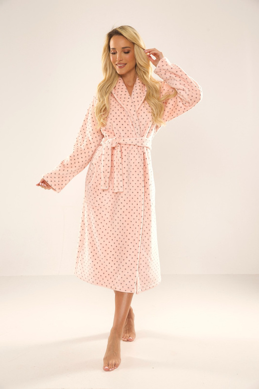Szlafrok De Lafense 548 Melanie długi S-2XL malinowy-kropki