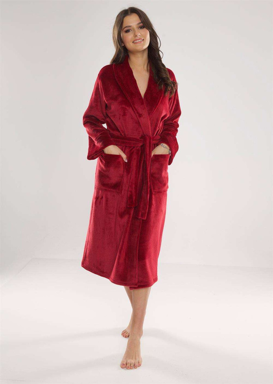 Szlafrok De Lafense 628 Abigail długi kołnierz damski granatowy