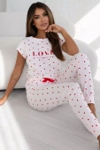 Piżama damska AURA w serca 100% bawełna, różowa