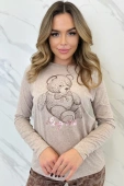 Piżama damska Lily z uroczym misiem, beżowa