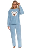Ciepła Długa Miękka Piżama Damska z Misiem 5268, niebieska
