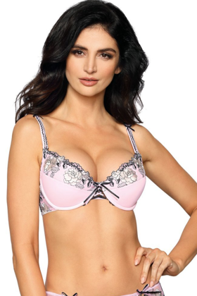Biustonosz push-up NATALI PINK róż z czernią