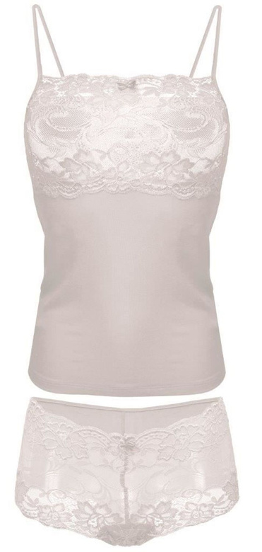 Komplet: koronkowa koszulka + szorty DAFNE, ecru