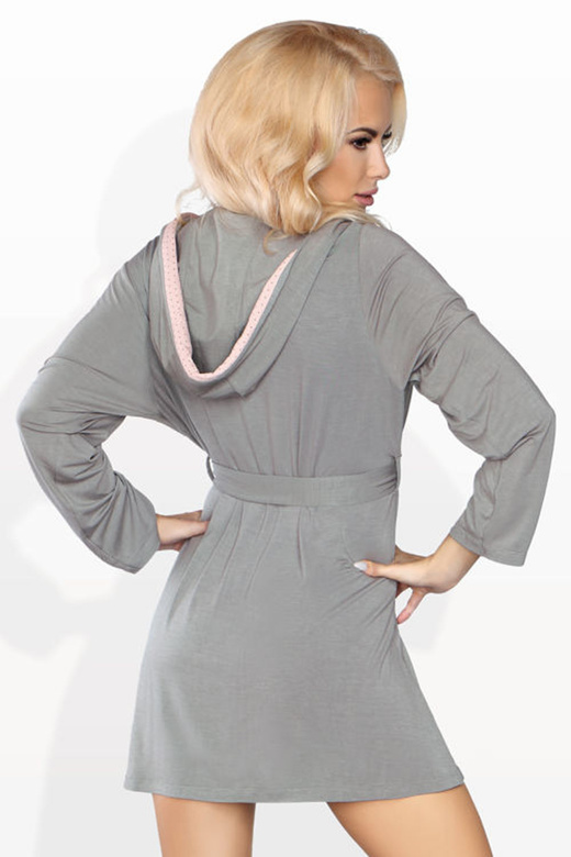 Szlafrok z kapturem 100, szary z wykończeniem morela