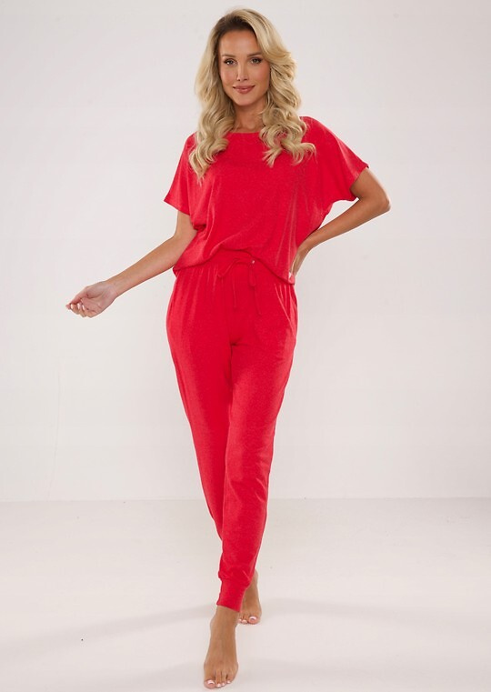 Piżama De Lafense 524 Paula kr/r S-2XL malinowy