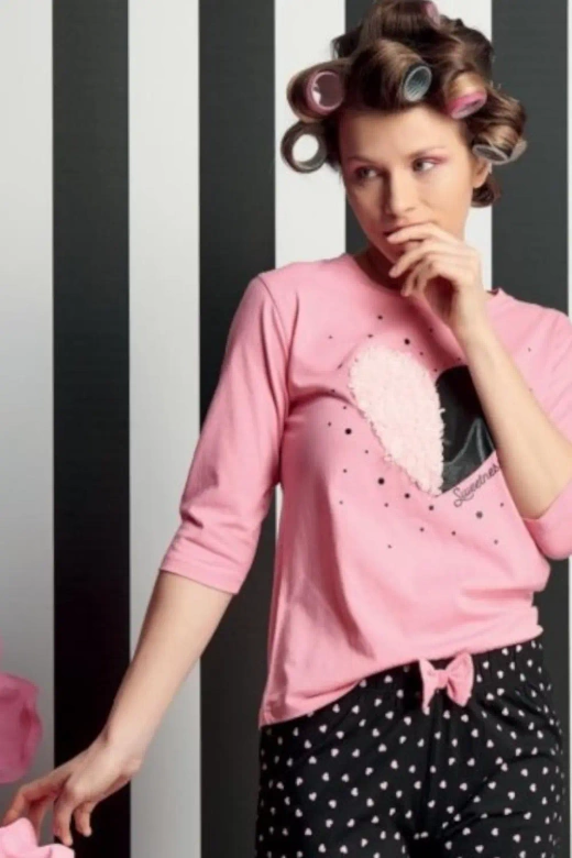 Długa damska piżama Kate 100% bawełna, różowa