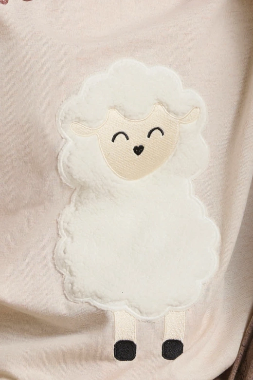 Piżama damska z pluszową owieczką i napisem DEBORAH, beżowa