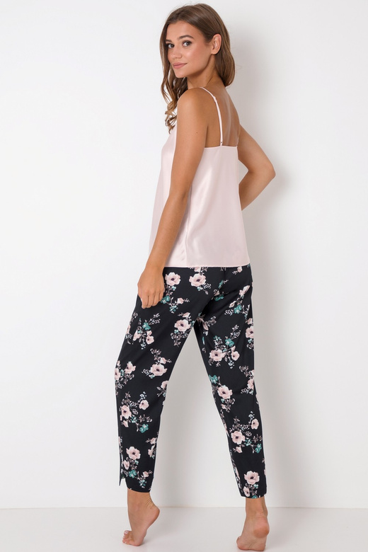 Długa piżama damska PERRI LONG w kwiaty, róż