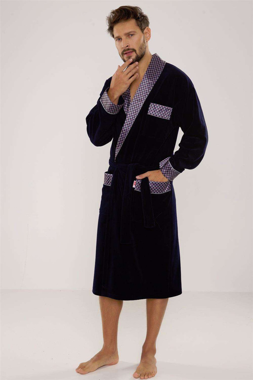 Szlafrok De Lafense Bonjur 773 długi M-2XL męski grafitowy