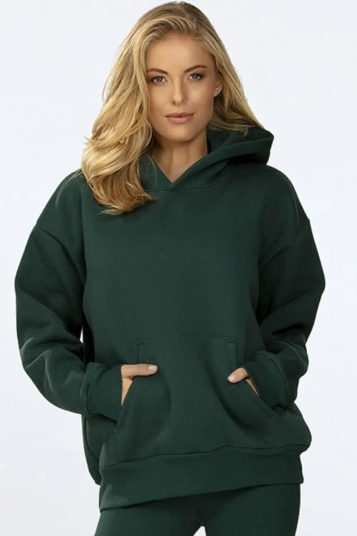 Gruba bluza na polarze z kapturem OSEYE , zielony butelkowy