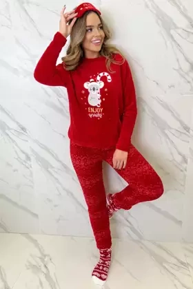 Zestaw Prezentowy 3cz Piżama Skapety Opaska Bunad, czerwony