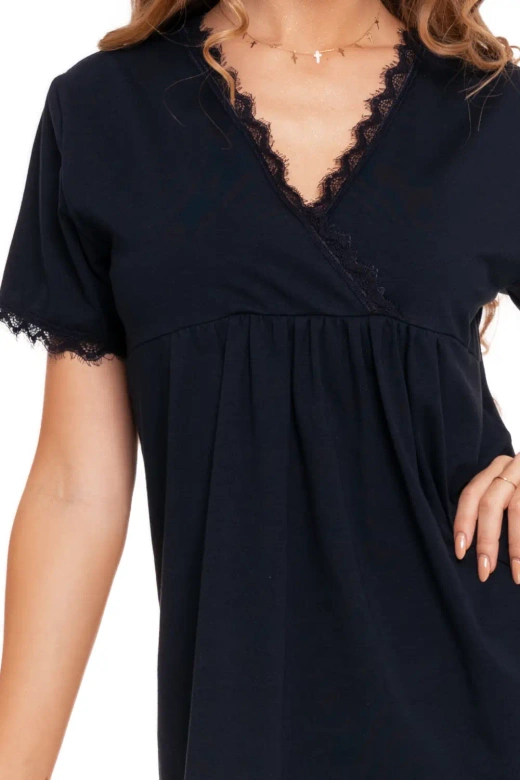 Miękka bawełniana piżama z koronką 4200-024, granat