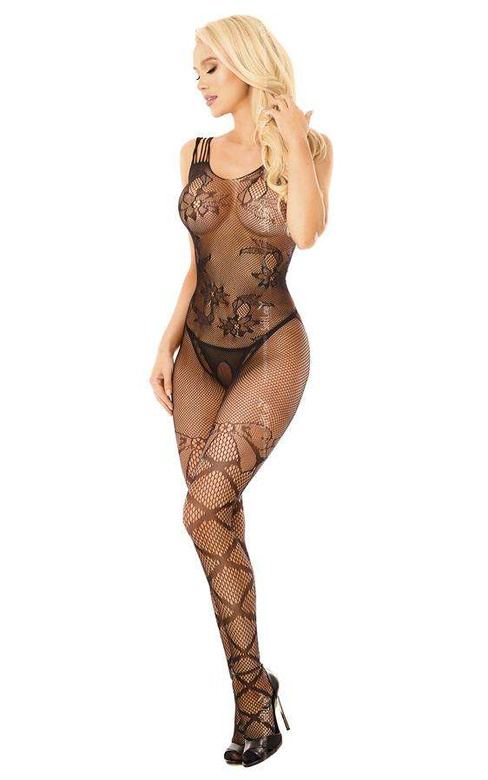 Martina bodystocking body we wzory siatka, czarne