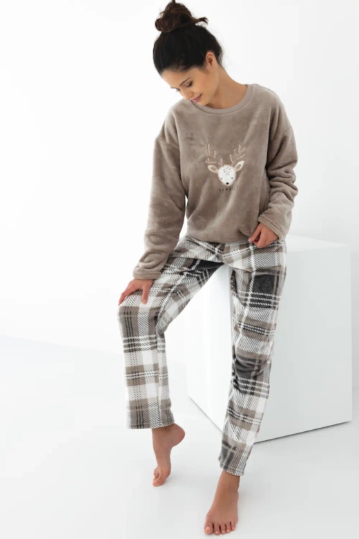 Ciepła Mięciutka Piżama Milou z jelonkiem, beżowa