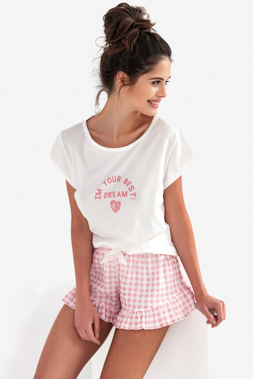 Bawełniana piżama damska w kratę KEYLA, biel