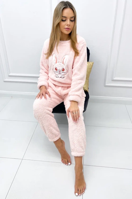 Ciepła miękka damska piżama z polaru słodki królik BUNY, róż