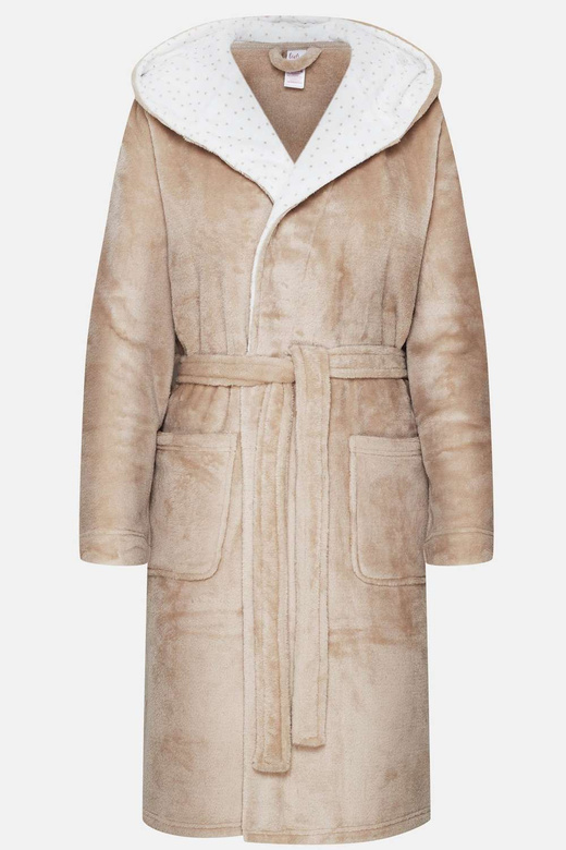 Ciepły pluszowy szlafrok damski HOOKY kaptur różki, beż