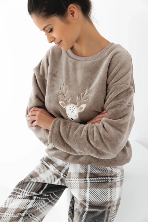 Ciepła Mięciutka Piżama Milou z jelonkiem, beżowa