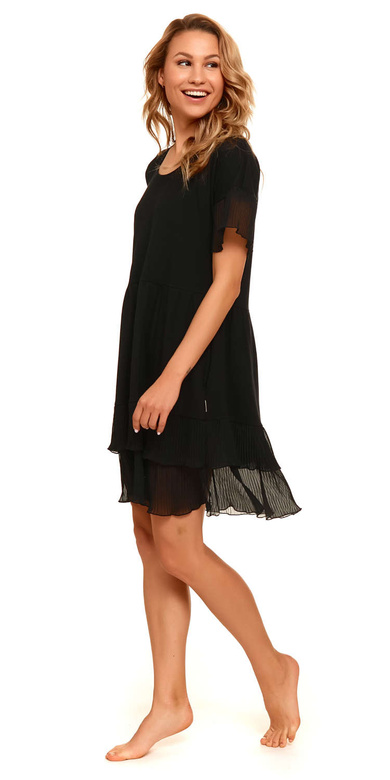 Koszula nocna z plisowanym szyfonem 4412 bambus, czarna