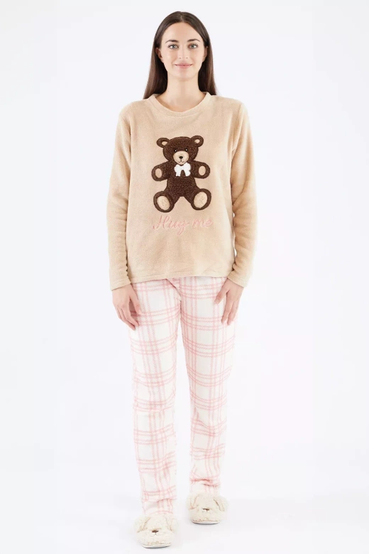 Polarowa ciepła piżama z misiem Madlen, brąz