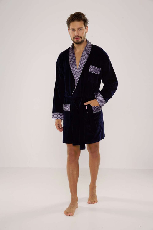 Szlafrok De Lafense 772 Bonjur krótki M-2XL męski granatowy