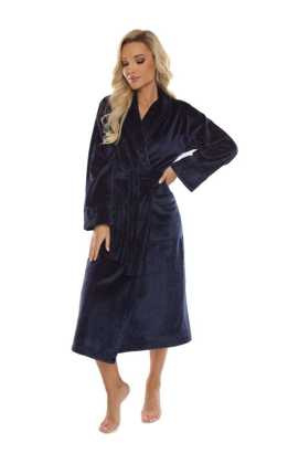 Szlafrok De Lafense 628 Abigail długi kołnierz damski granatowy