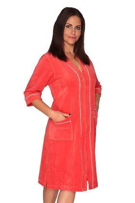 Szlafrok De Lafense 974 Zamek Welur M-3XL damski pomarańczowy