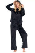 Piżama damska, welurowy miękki dres PDD4300-010, czerń