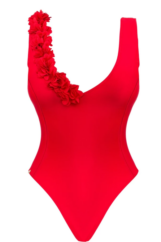 Strój kąpielowy jednoczęściowy Cubalove z falbanką, czerwony