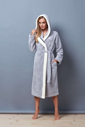 Szlafrok L&L SD HLLR 7115 długi M-2XL damski crystal/odc.szarego