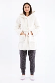 Puszysty ciepły szlafrok damski z kapturem i uszkami IGRID, biały
