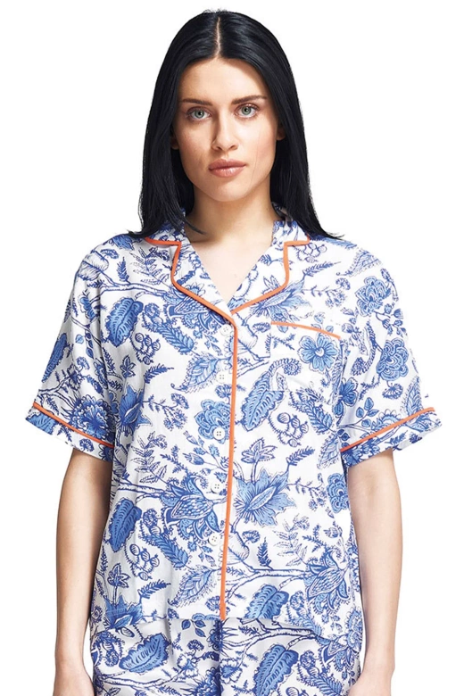 Koszulowa piżama z krótkim rękawem i długimi spodniami Atrani, 100% wiskoza (pomarańcz)