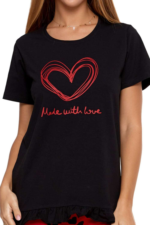 Polska piżama z bawełny oraz nadrukiem 4000-001, czarna