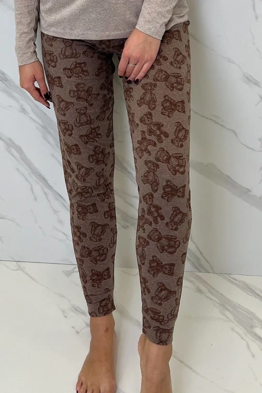 Piżama damska Lily z uroczym misiem, beżowa