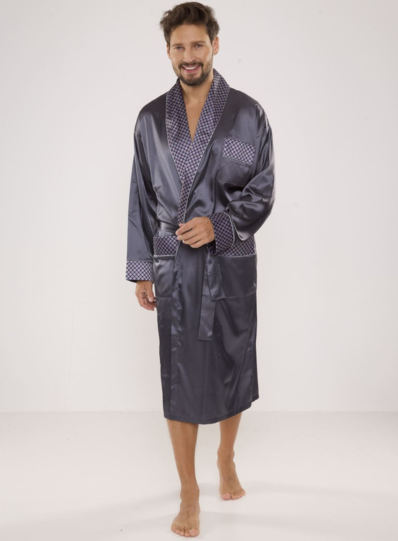 Szlafrok De Lafense 940 Satyna M-4XL męski granatowy