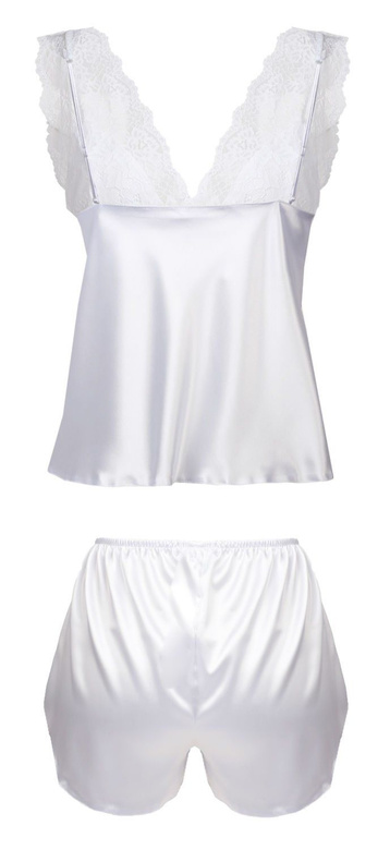 Komplet: satynowa koszulka + szorty CLARISSE, biel