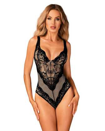 Seksowne body Olvidia Teddy z koronką, czarne