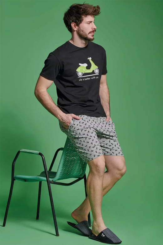 Męska wygodna piżama ze skuterem KENNY, czerń