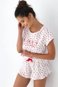 Krótka piżama damska z bawełny Justine, czerwona