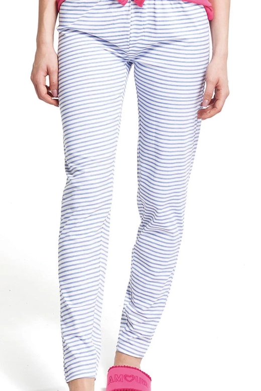 Bawełniana piżama długa damska z ażurowym haftem i paskami Juliana, różowa