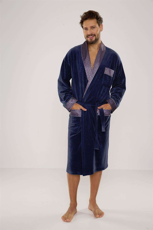 Szlafrok De Lafense Bonjur 773 długi M-2XL męski grafitowy