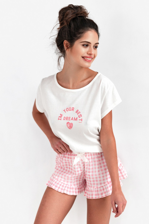 Bawełniana piżama damska w kratę KEYLA, biel