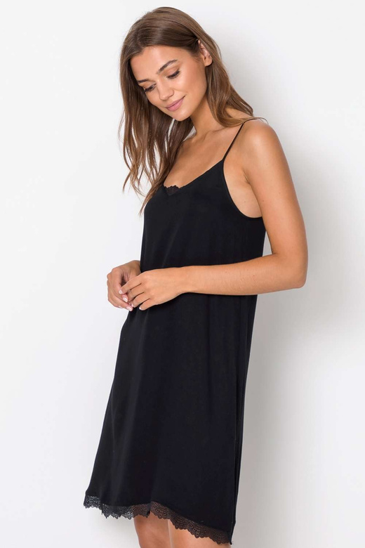 Koszula z wiskozy na ramiączka z koronką ROSIE, czarna