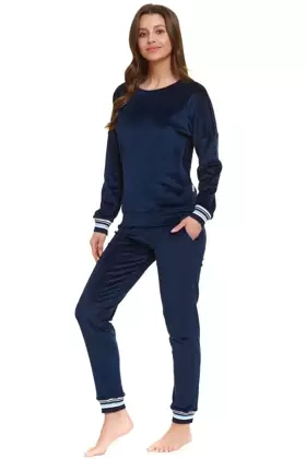 Ciepła Długa Miękka Piżama Damska 5219, granatowa