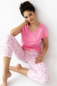 Piżama z bawełny 100% Nevaeh w kwiaty, róż
