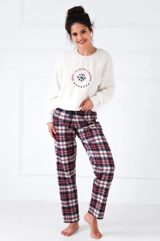 Puszysta ciepła piżama damska dres BETTER pluszowa SOFT, ecru