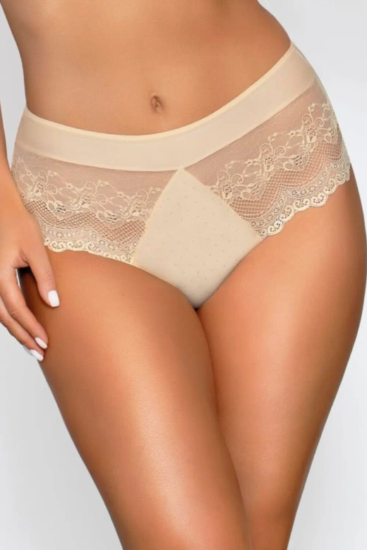 Figi brazyliany HW z siateczką i koronką SOPHIA, beżowe