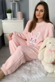 Ciepła miękka damska piżama z polaru słodki królik BUNY, róż
